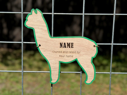Alpaca Stall tag or name plate label for fairs and livestock shows