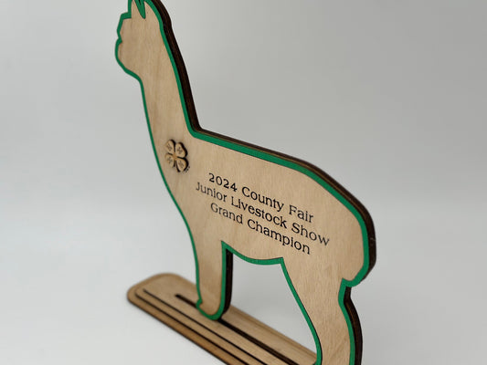 Alpaca Show Award for livestock shows fairs and expos 4H 4-H Trophy
