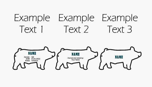 Customizable Pig Hog Stall tag or name plate label for fairs and livestock shows