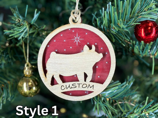 Pig Christmas Ornament: Rustic Wooden Farm Animal Gift