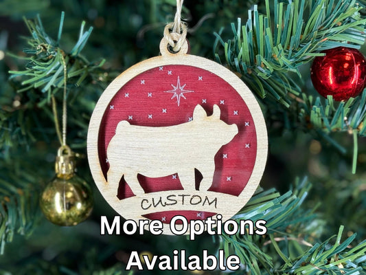 Pig Christmas Ornament: Rustic Wooden Farm Animal Gift