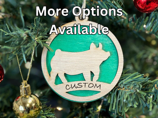 Pig Christmas Ornament: Rustic Farm Animal Wooden Holiday Decor