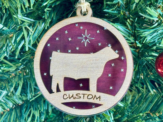 Rustic Wooden Cow Christmas Ornament: Farm Animal Gift