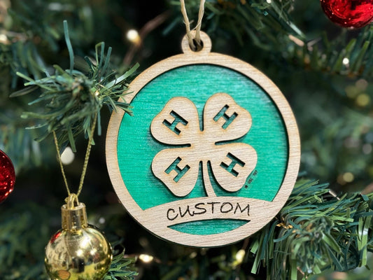 Laser Cut Clover Christmas Ornament: Rustic Wooden 4-H Gift