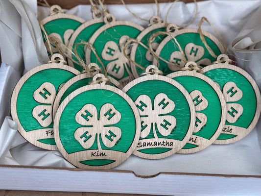 Laser Cut Clover Christmas Ornament: Rustic Wooden 4-H Gift