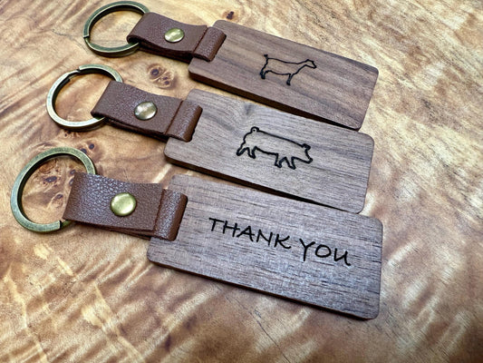 Engraved Walnut Thank You Keychain: Livestock Show Buyer Gift