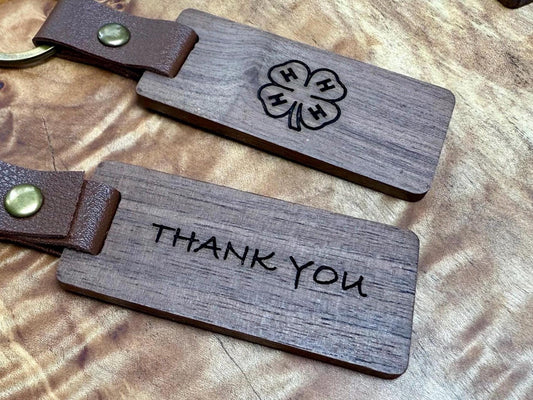 Engraved Walnut Thank You Keychain: Livestock Show Buyer Gift