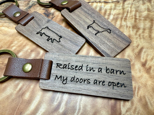 Farm Animal Keychain: Laser Engraved Walnut Wood, Custom Livestock Gift