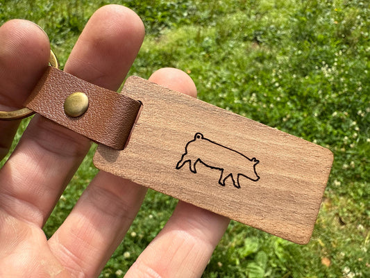 Engraved Walnut Market Hog Keychain: Livestock Show Buyer Gift