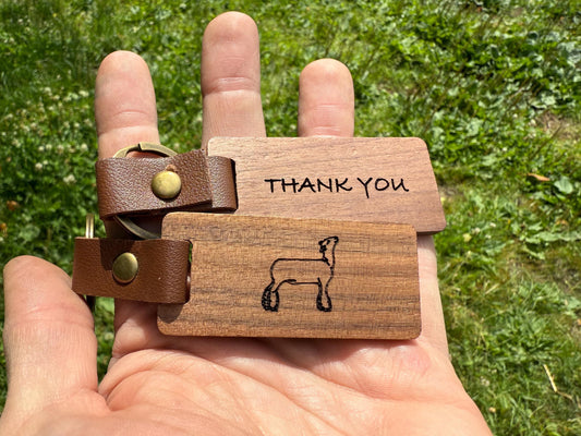 Engraved Walnut Market Lamb Keychain: Livestock Show Buyer Gift