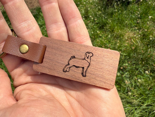 Engraved Walnut Market Goat Keychain: Livestock Show Buyer Gift