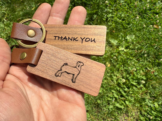 Engraved Walnut Market Goat Keychain: Livestock Show Buyer Gift