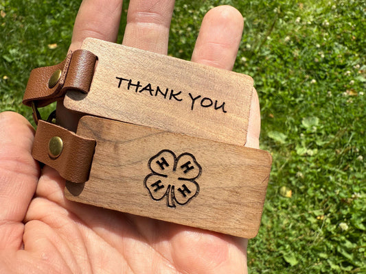 Engraved Walnut 4H Keychain: Livestock Show Buyer Gift